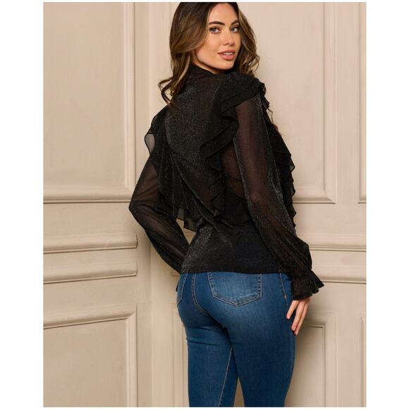 Shimmer Ruffle Self-Tie Blouse | Medium - Picture 3 of 4